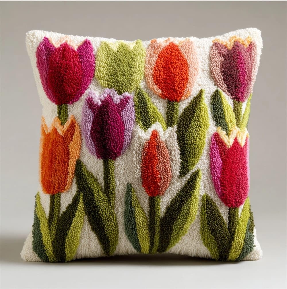 FWRTYCB Latch Hook Kits for Adults Beginners Tulip Leaves Pillow Sofa Cush