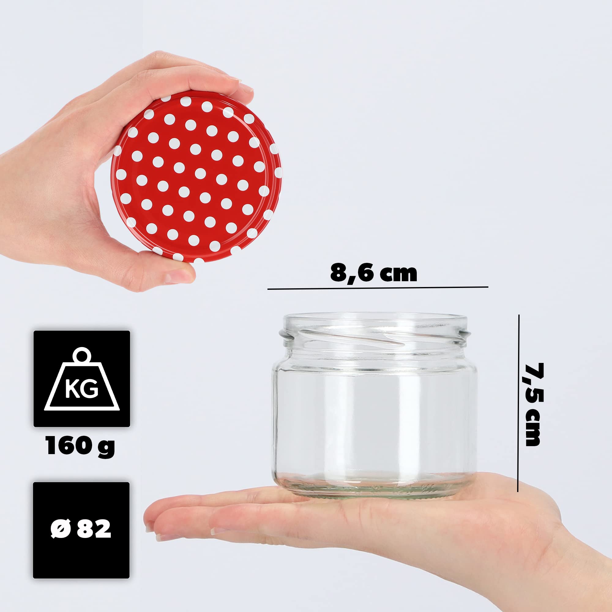 KADAX Set di 10 barattoli per marmellata da 330 ml, TO82, con coperchio a vite, ermetici, per miele e marmellate