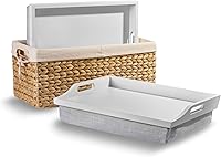 Vista 9 de ROSSIE HOME Bandeja de madera para cama de regazo – Juego de dos – con cesta de almacenamiento de jacinto – Gris calmante – Se adapta a portátiles