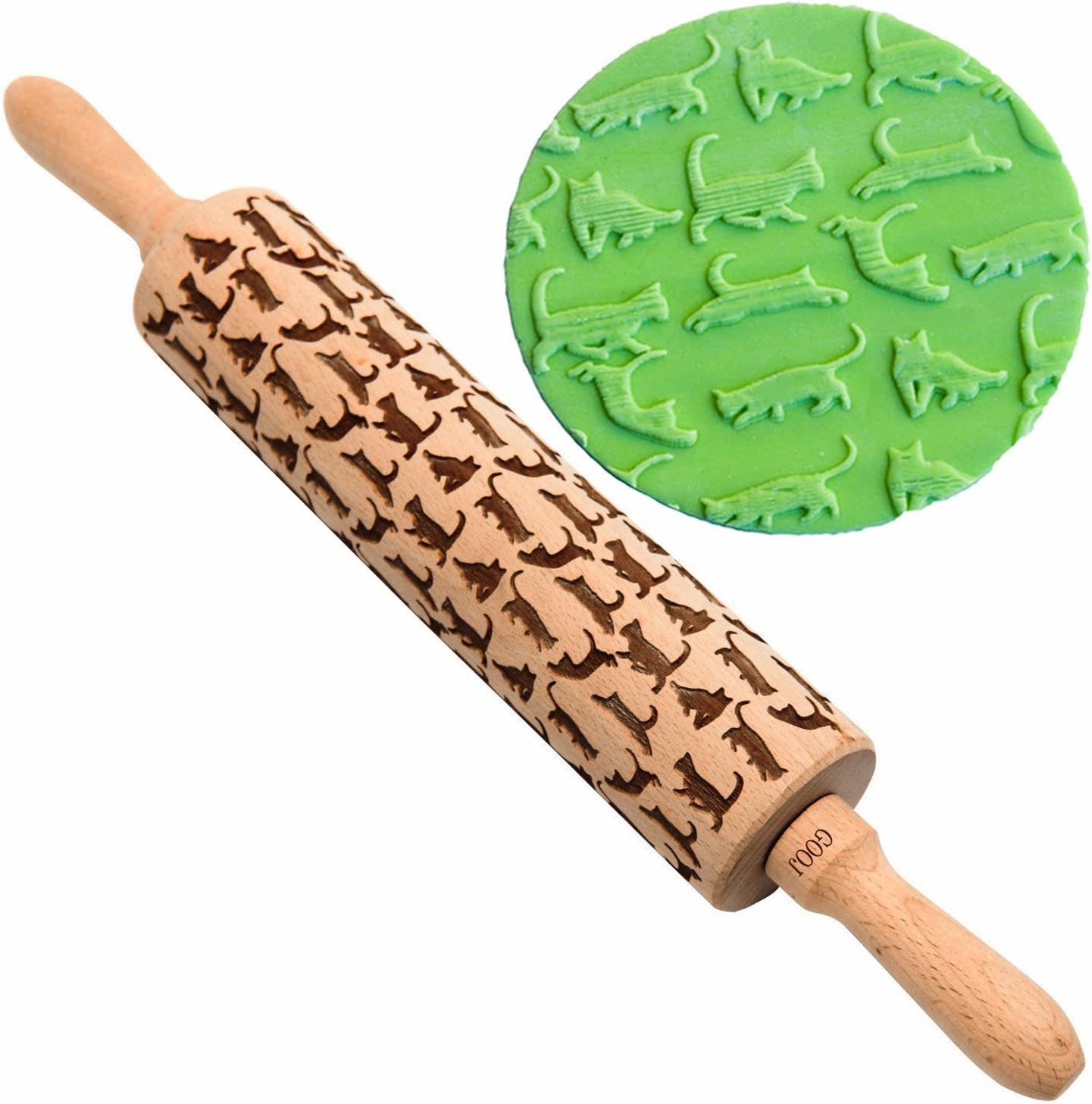 Cat Themed Rolling Pin By Gooj Wood Impressed Fun Designs - Perfect For Baking With Kids Dough & Fondant Cookies, Crusts, Pies & Pastry Clay Crafts