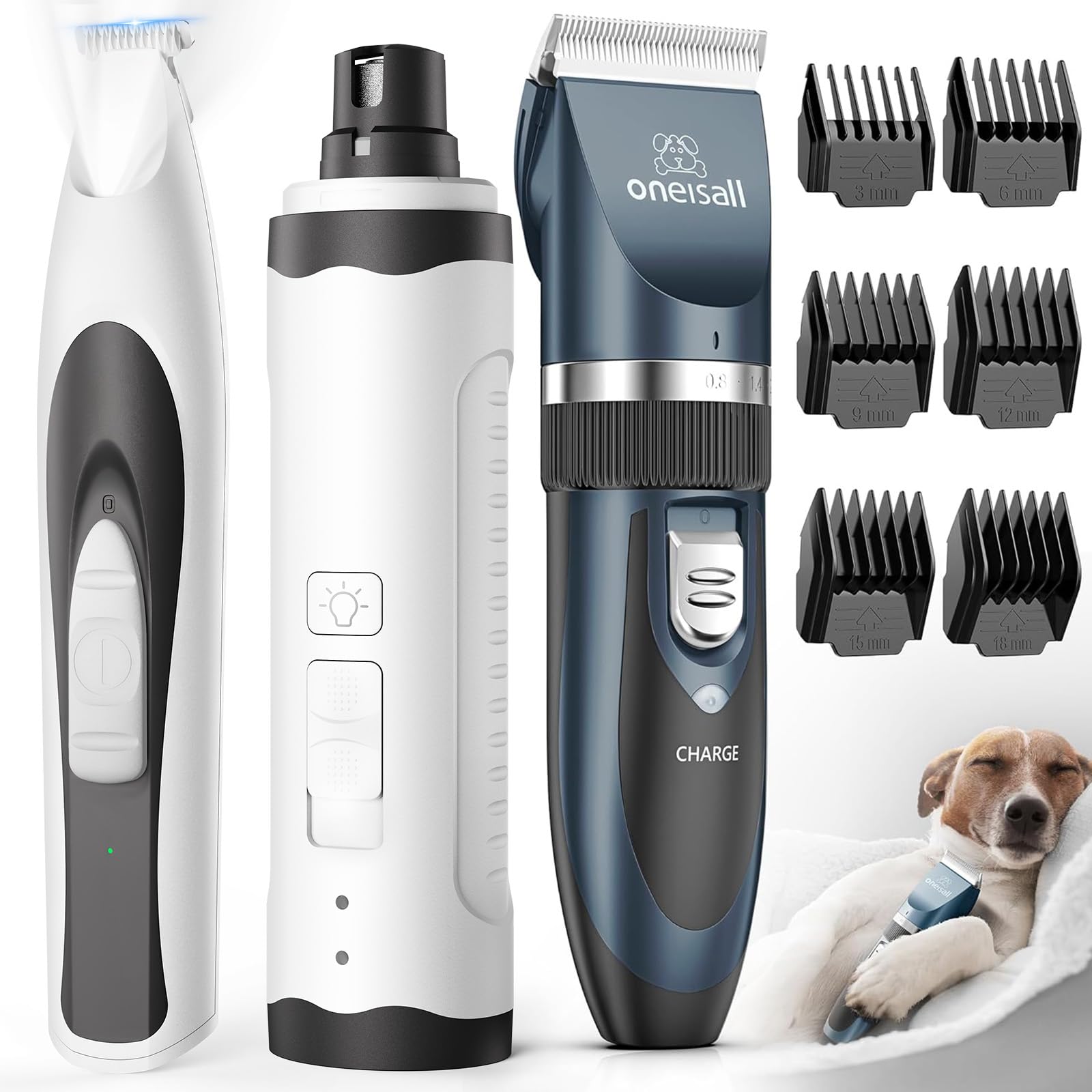 oneisall Dog Shaver Clippers Low Noise, Quiet Pet Trimmer for Paws Dog Nail Grinder Paw Trimmer with 2 LED Lights
