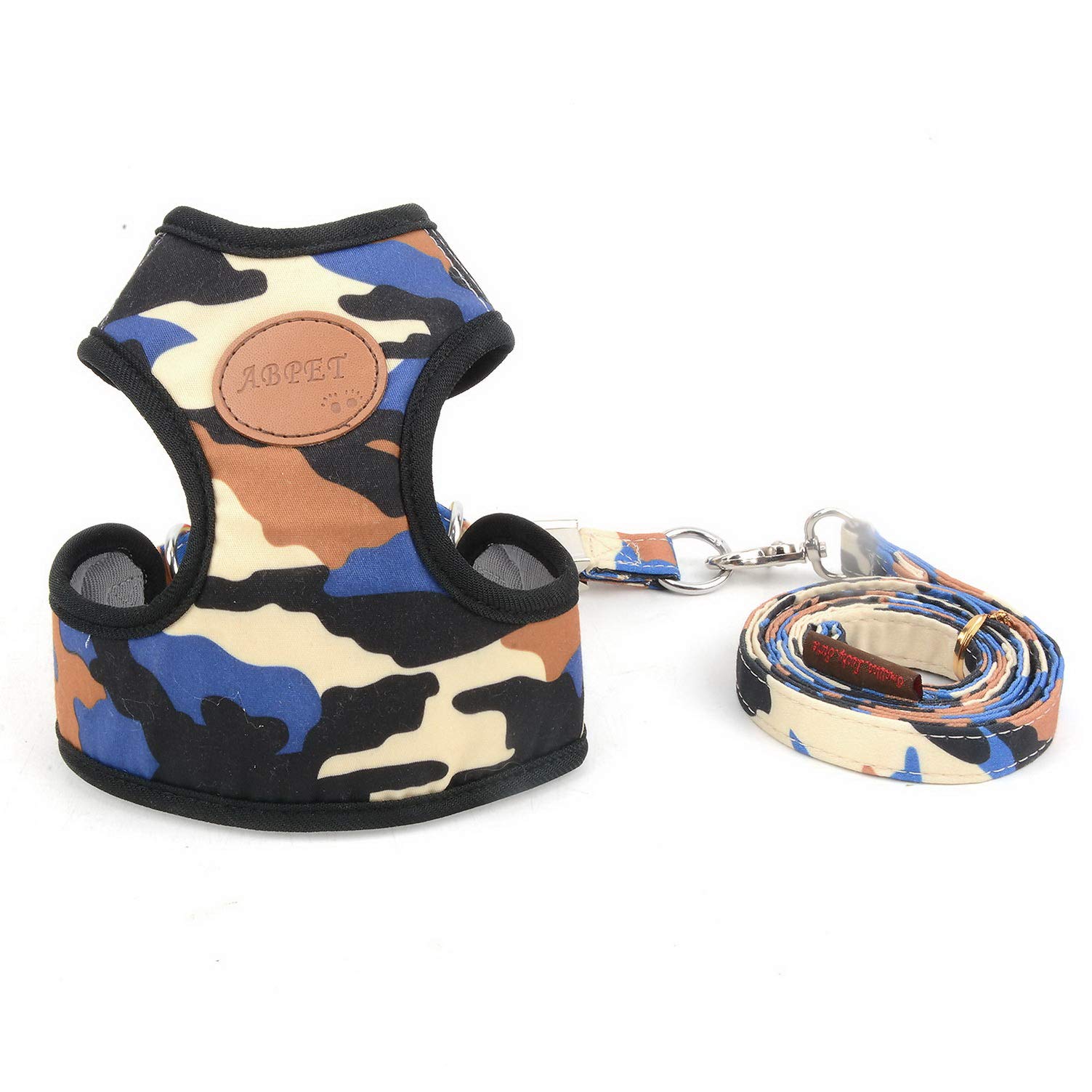 SMALLLEE_LUCKY_STORE Small Dog Cat Mesh Harness and Lead no Escape Adjustable Padded Military Camo Blue, S (Chest:9.5"-13.5",Weight 2-6.5lbs)