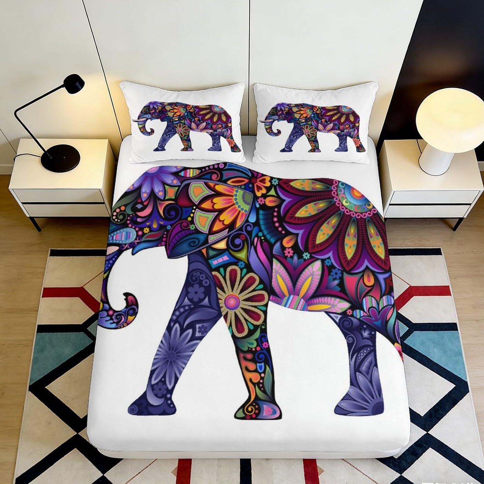 Pnayamiorkfel Style-9 3D Printed Colorful Elephant Fitted Sheet Microfiber Soft Bedroom Decor Artistic Floral Bed Cover For Matress Protection 90X200x25cm