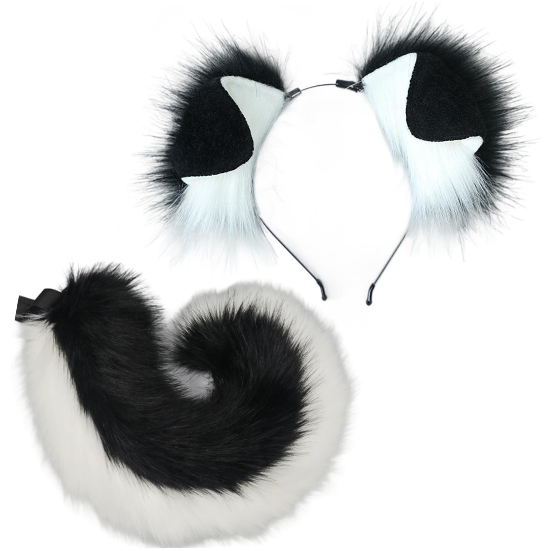 ,Black And White,Coda di soffice Pelliccia di Volpe Sintetica per Donna - Accessorio per Costume Coda di Volpe Gatto Lupo con Cintura Regolabile, Ideale per Feste di Halloween e Costumi in Maschera