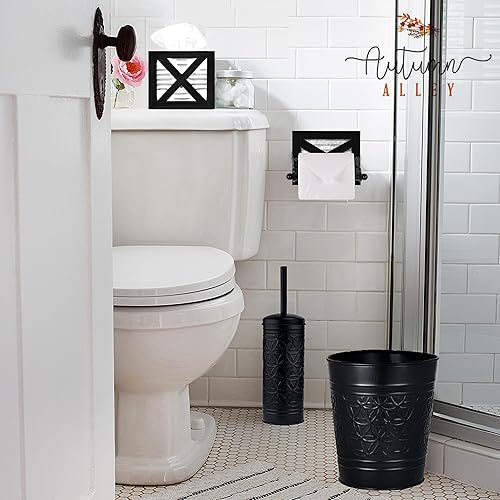 Miniatura 2 de Autumn Alley Portarrollos de papel higiénico de granja negro – Accesorio decorativo de baño de granja – Madera negra y metal galvanizado corrugado –