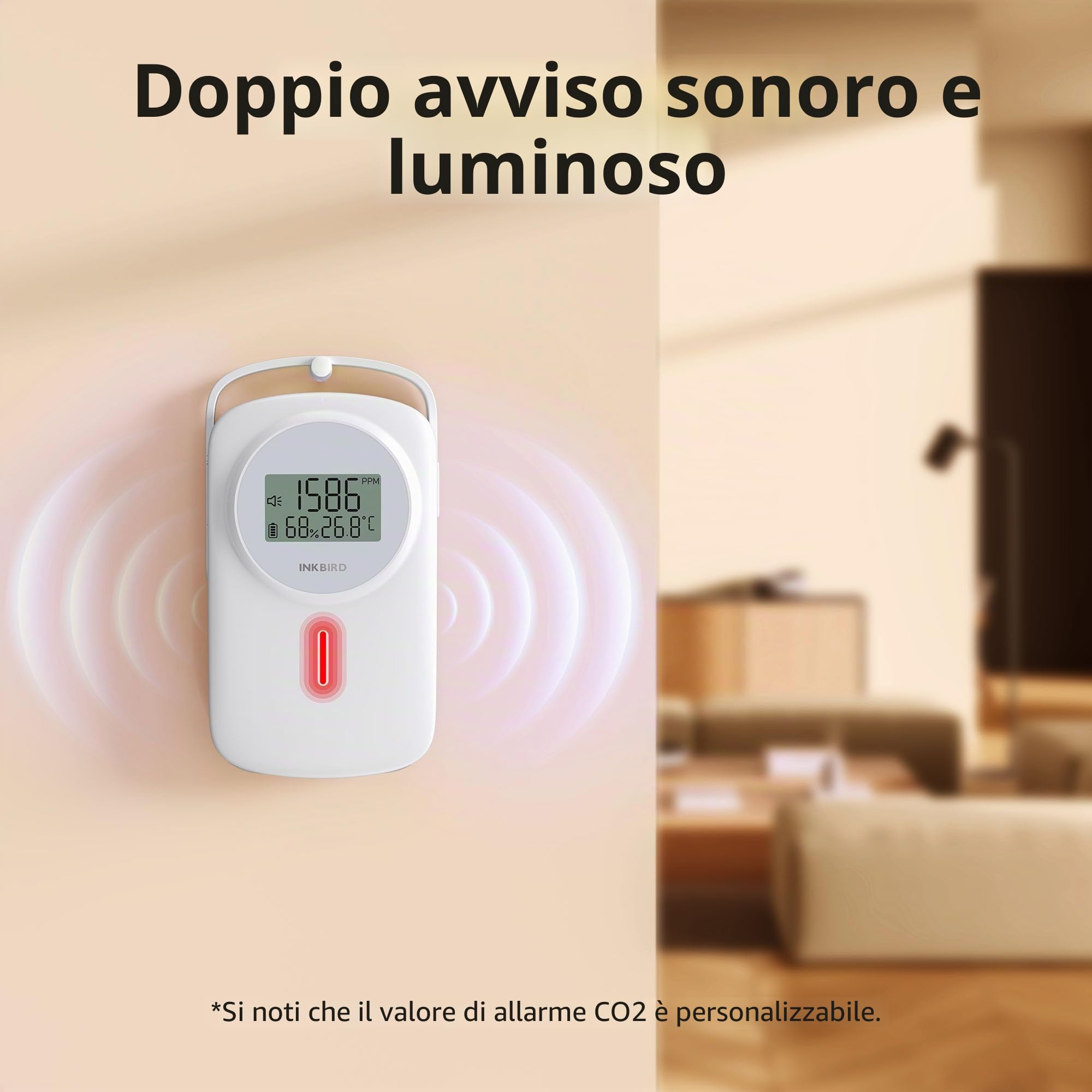 Inkbird Rilevatore di CO2,3 In 1 Termometro Ambiente Interno con Sensore CO2, NDIR Sensore,Funzione di Allarme,Monitor della qualità dell'aria,Rilevatore di Anidride Carbonica