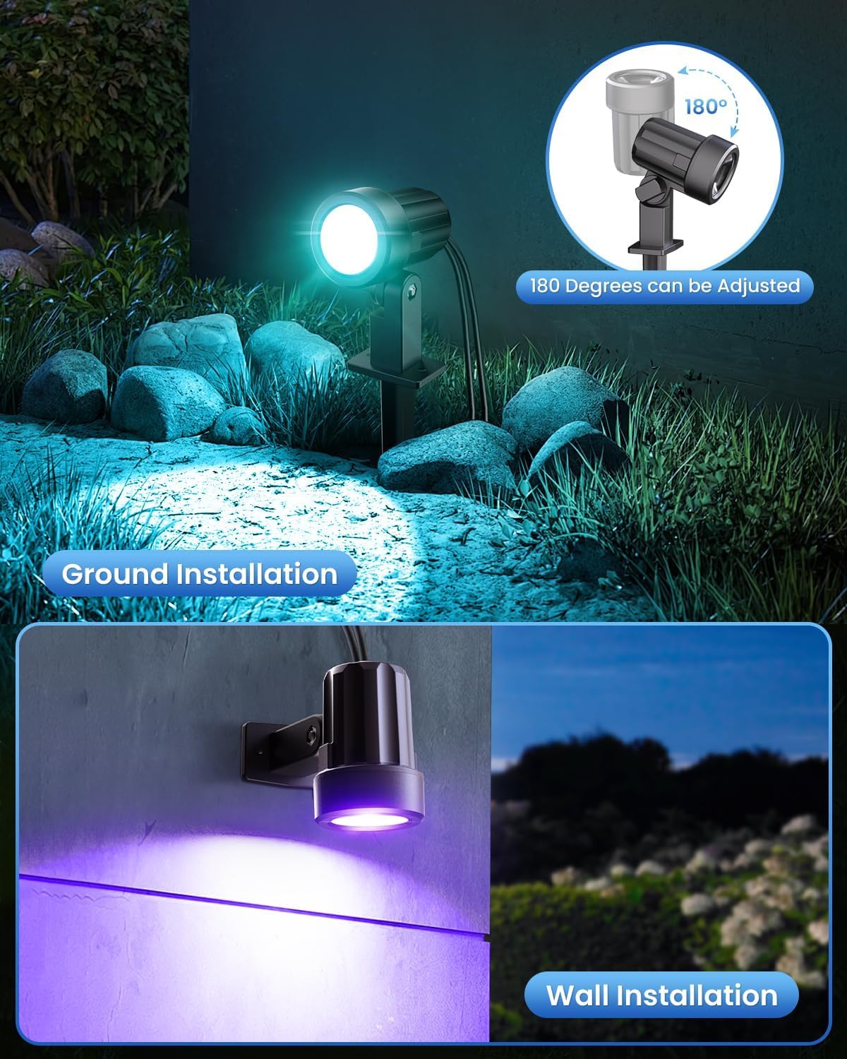 MEIHUA Lampy Solarne Do Użytku Na Zewnątrz Reflektorki RGB Do Ogrodu