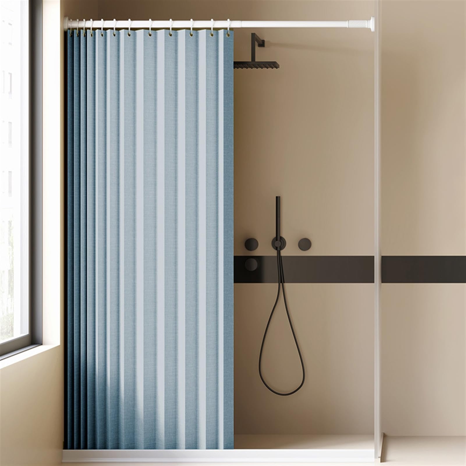 Waterdicht Magnetisch Douchegordijn Beige 79x79 Inch - Opvouwbaar Anti-Schimmel Met Haken