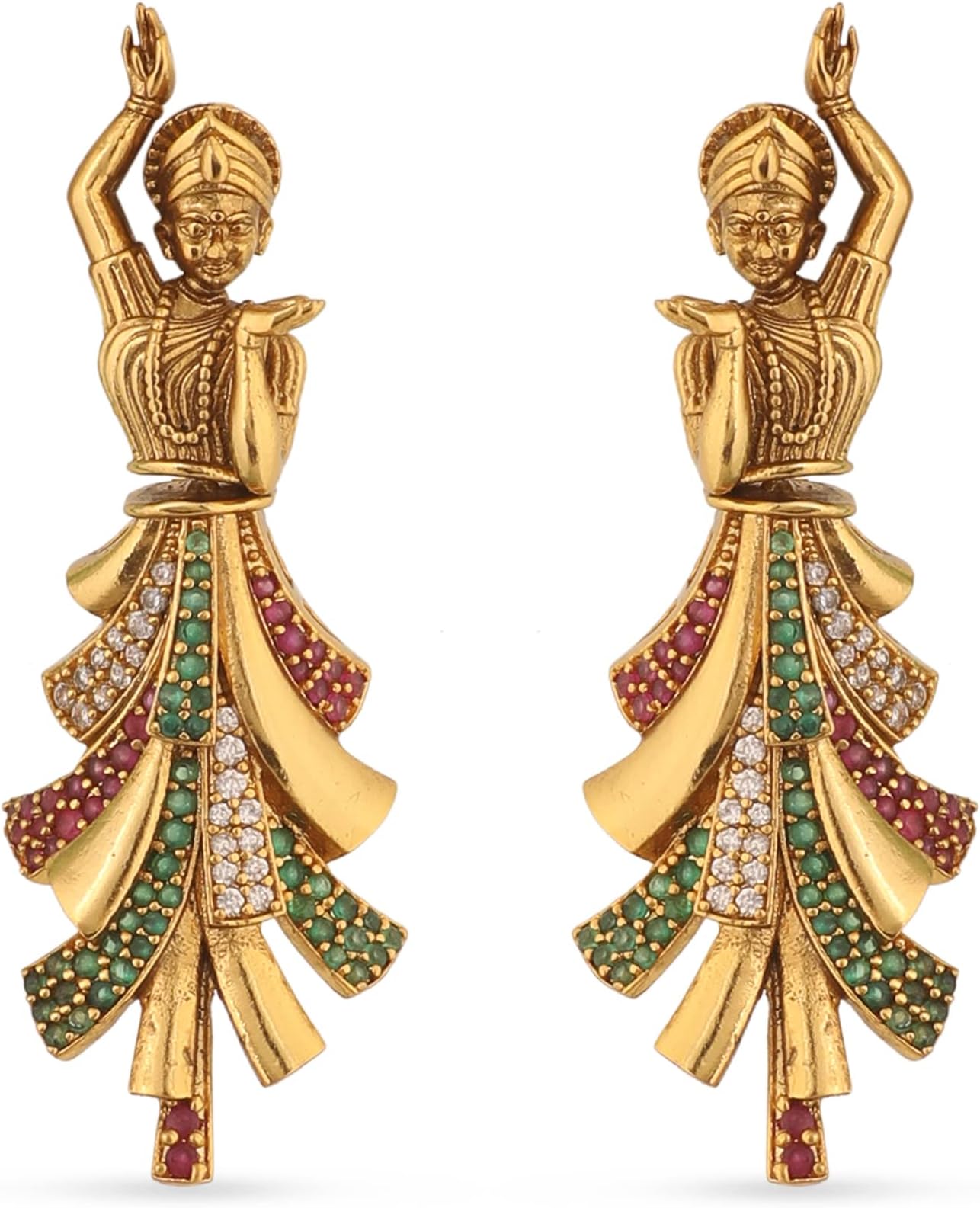 Antique Gold-Plated Indian Drop Earrings for Women Brass CZ Pearl Desi Jewelry Wedding Jewelry Ethnic Occasion Gift for Her