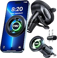Vista 1 de YRU [Truely Upgrade & Patent] Car Phone Holder for Magsafe [98+LBS Strongest Suction & Enhanced Magnetic] Dashboard Car Mount Windshield Vent Phone