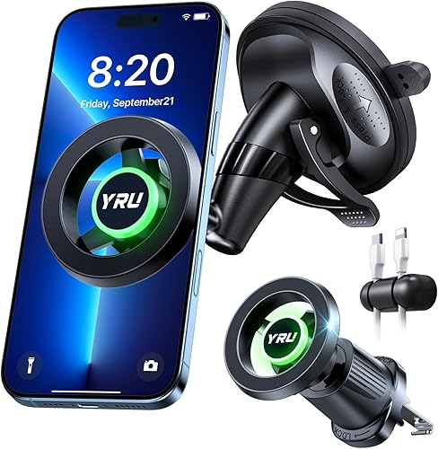 YRU Soporte de teléfono de coche para Magsafe 98 libras de succión más fuerte y magnético mejorado Soporte de teléfono para salpicadero de