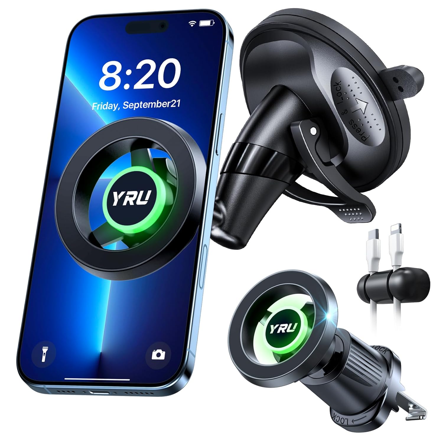 YRU Truely Upgrade Patent Car Phone Holder for Magsafe 98 LBS Strongest Suction Enhanced Magnetic Dashboard Car Mount