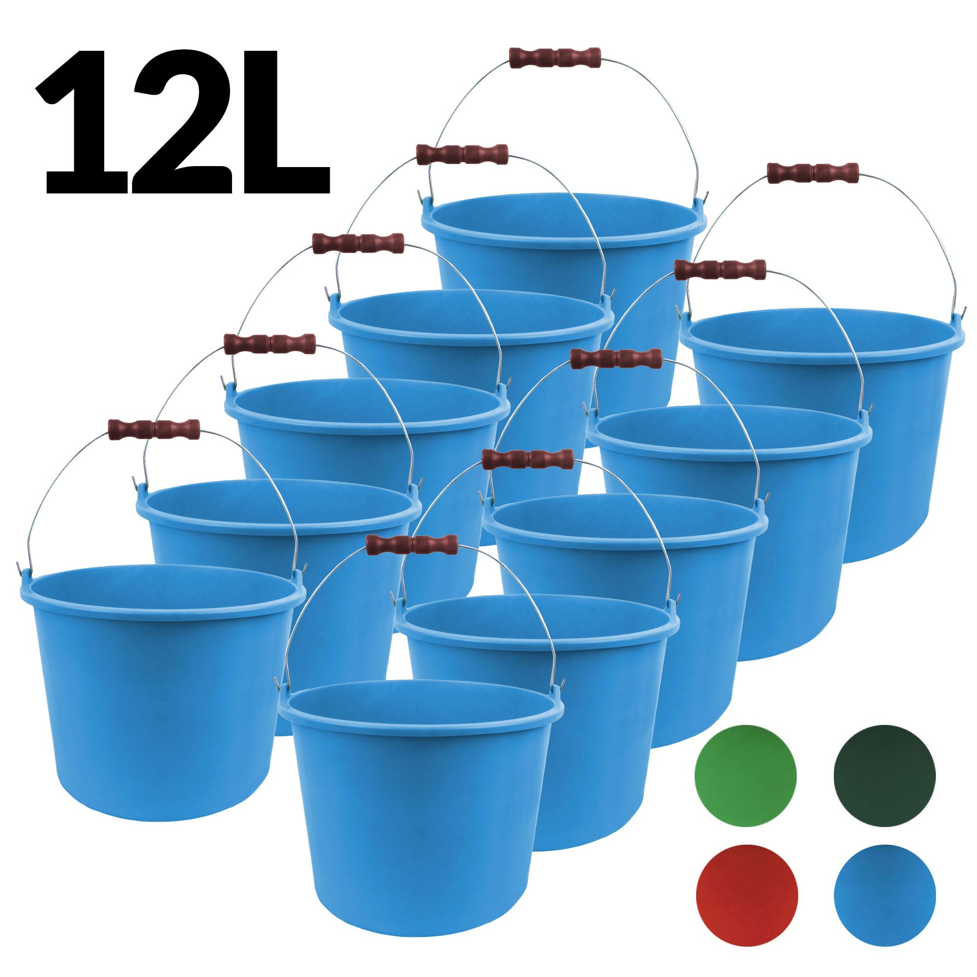 Lot de 10 seaux avec étrier en métal - 12 l - En plastique - Avec anse - Seau de récolte - Seau de nettoyage - Idéal pour le jardin, le chantier