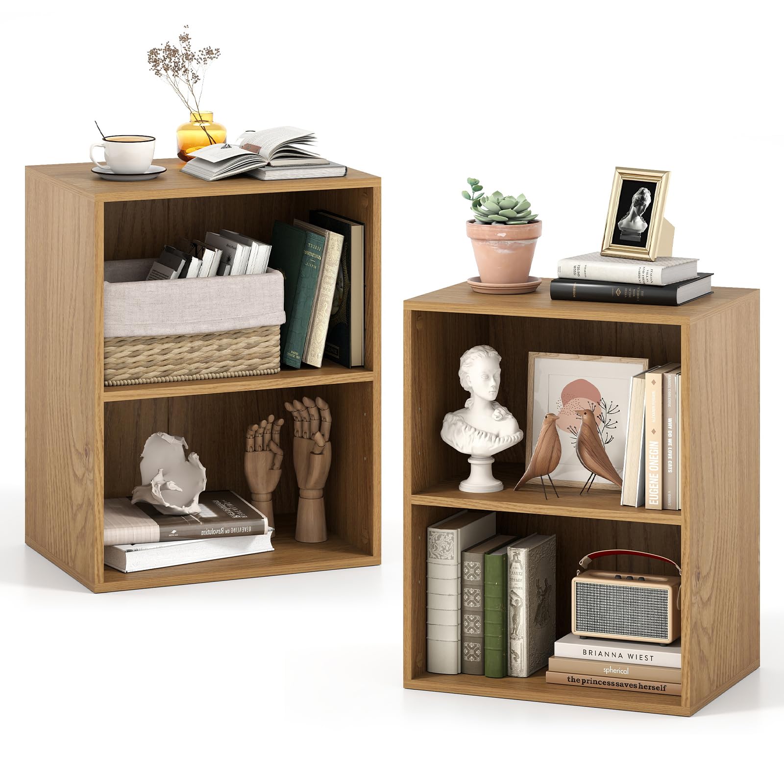 GIANTEX 2-Cube Bookshelf, 2-Layer Storage Shelf Bookcase Set of 2