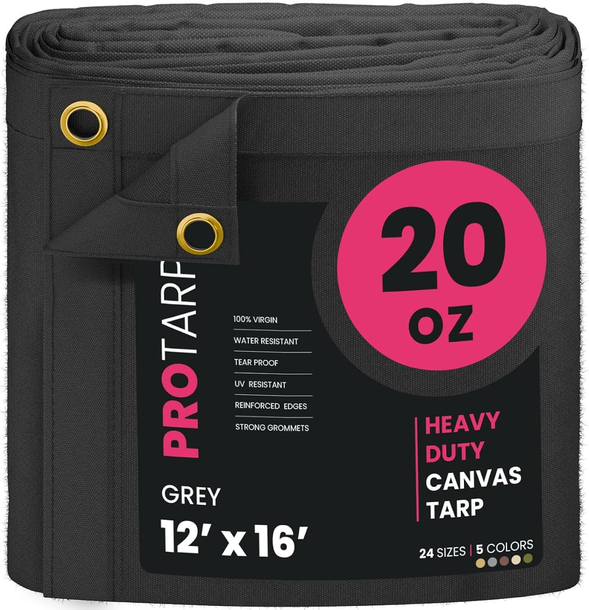 Extreme Heavy Duty 20 OZ Water Resistant Canvas Tarp, UV Resistant Tarpaulin Cover with Rustproof Brass Grommets, Multipurpose for Canopy, Roof, Camping, Woodpile (Grey 12'X16')