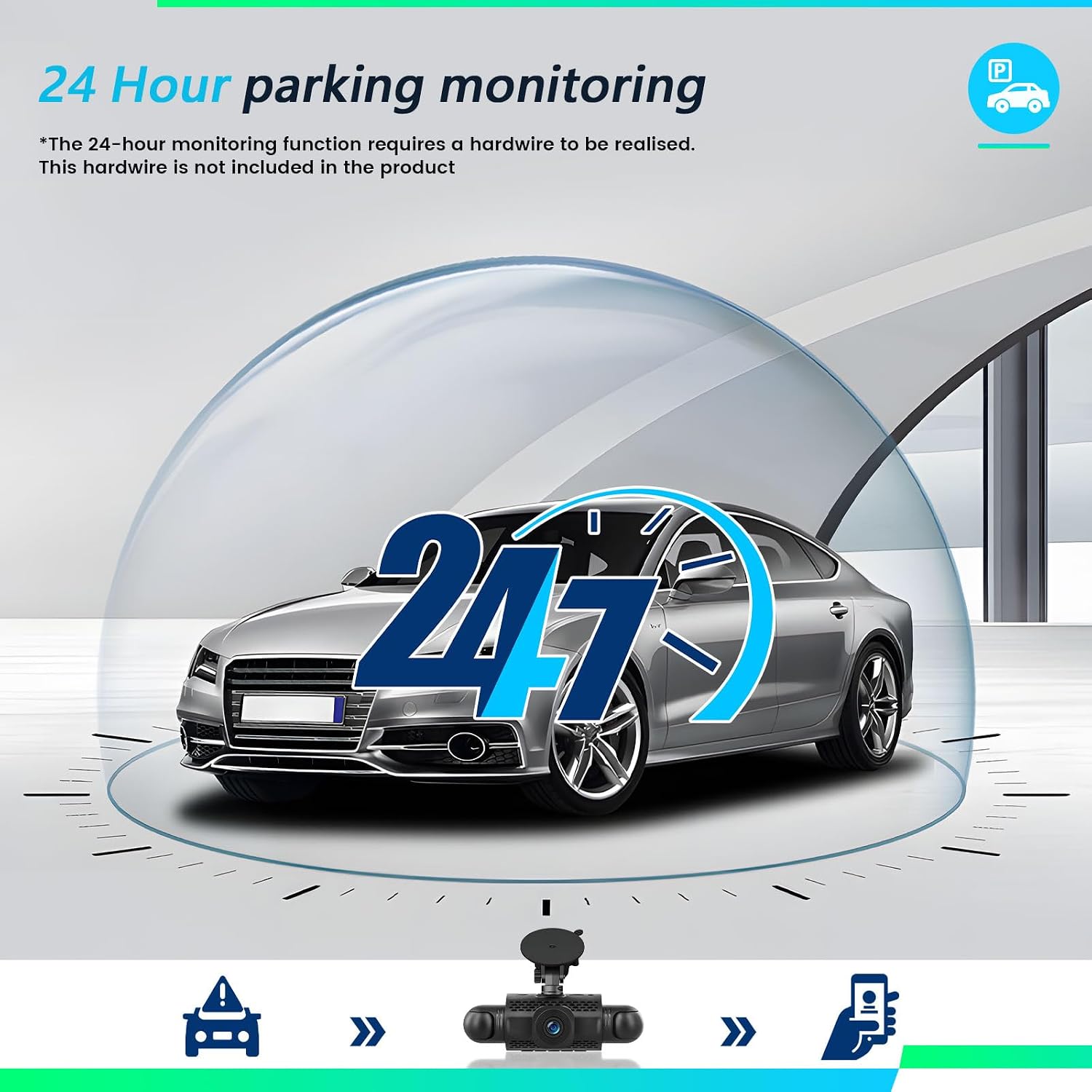 360 View 4 Channel Dash Cam Front and Rear Left Right Inside Camera for Cars, DVR Dashcam with 8 IR Night Vision, Wide Angle, 24H Parking Mode, G-Sensor, Included 64GB Card for Loop Recording