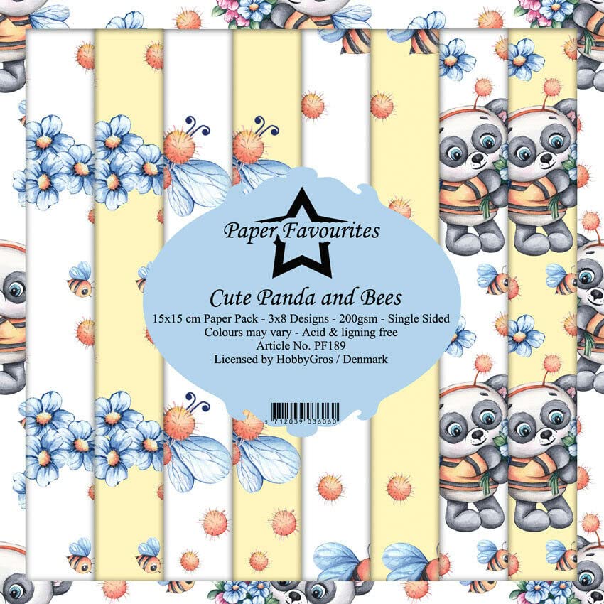 Dixi CraftPaper Favourites 15cm x 15cm Paper Sheets Cute Panda and Bees