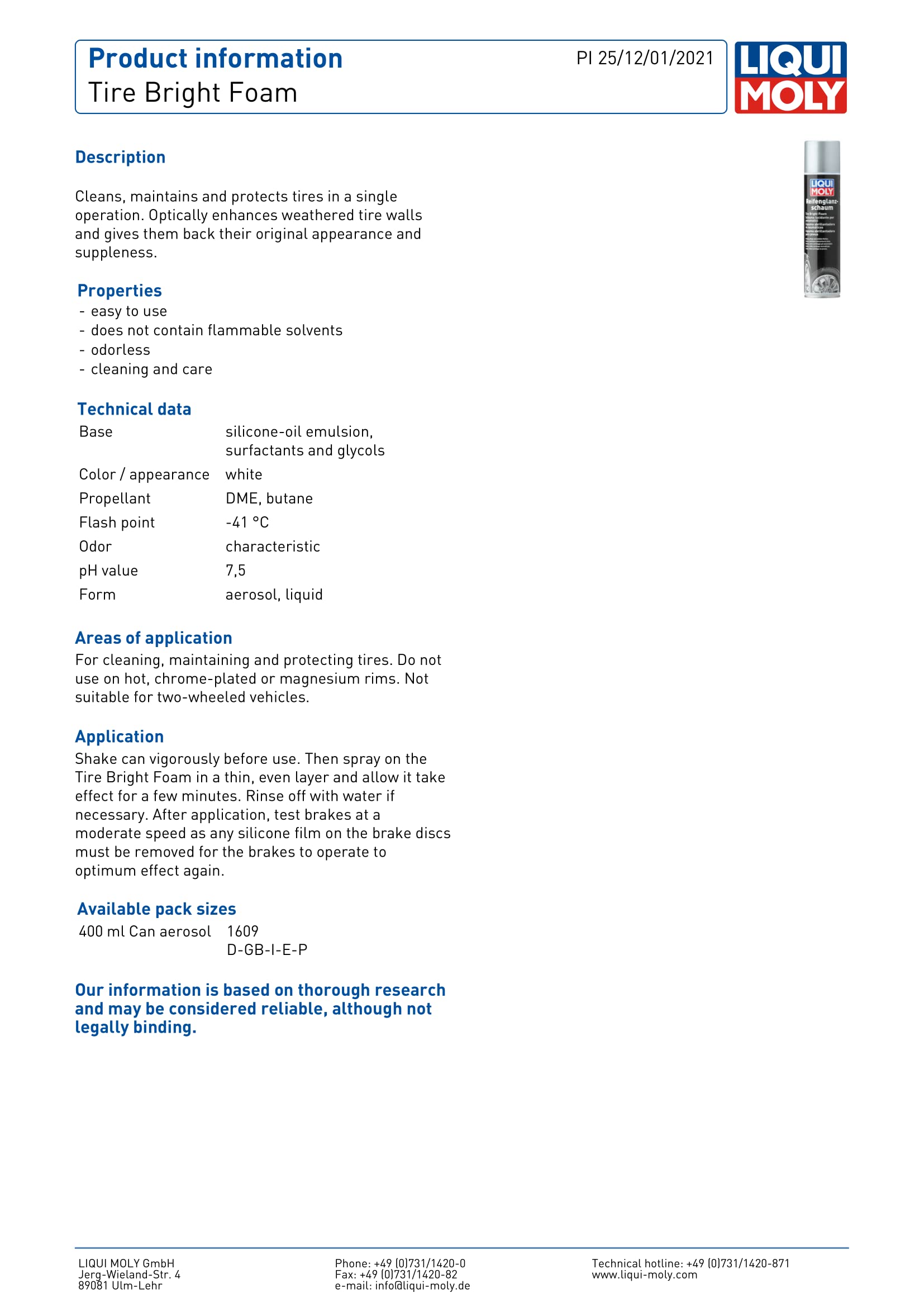 WOL-Espuma abrillantadora de neumáticos Liqui-Moly, aerosol de 400 ml, 1609 (2)
