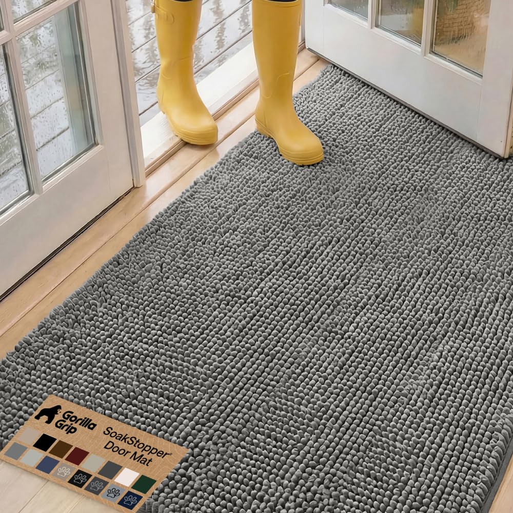 GORILLA GRIP SoakSTOPPER Dog Door Mat, Machine Wash and Dry, 60x36 Gray