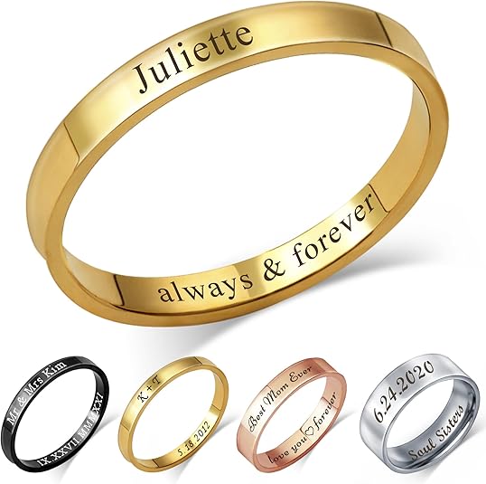 Personalized Stainless Steel Band Custom Name or Date Ring for Women & Men