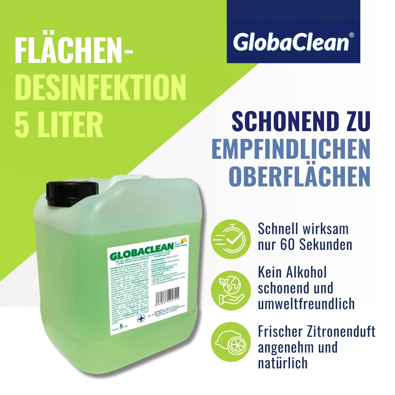 Flächendesinfektionsmittel alkoholfrei - Desinfektionsreiniger mit breitem Wirkungsspektrum - Desinfektionsmittel für Hände & Flächen - 5 L