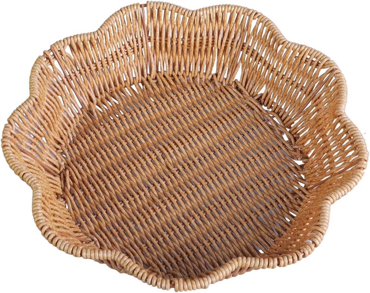 Tableware,3pcs Imitation Rattan Woven Snacks Storage Basket Multipurpose Round Shaped Bread Fruit Serving Tray Desktop Candy Plate