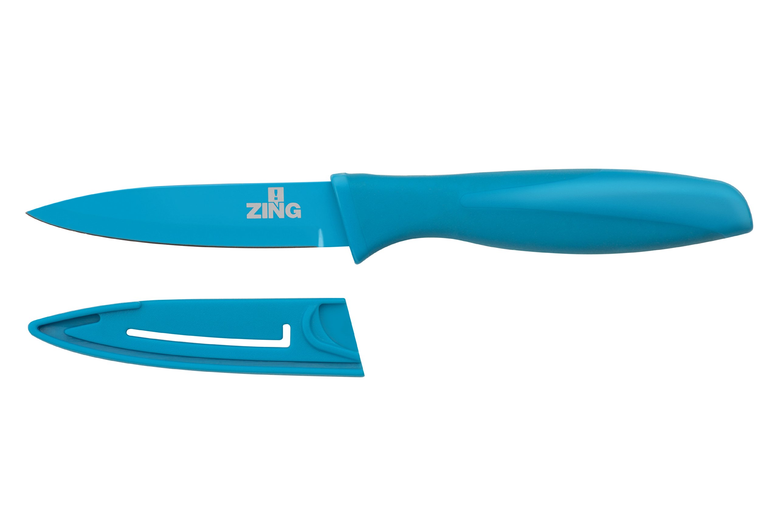 Premier Housewares Zing Vegetable Knife, Non-Stick Blade with Lid, Blue PP, TPR Coated Handle