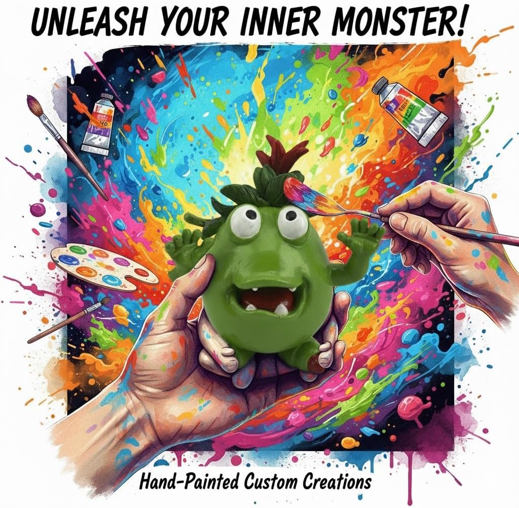 GoGnome Cute Green Monster Resin Figurine Indoor Outdoor Garden Statue Whimsical Funny Desk Decor - Little Alien Creature with Red Flower/Sprout, Unique (Green) image 4