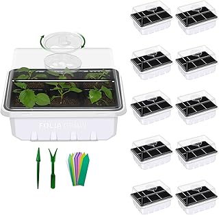 FOLIA GROW 10 Packs Heavy Duty Plant Germination Trays, Seed Propagator Kit with Humidity Adjustable Dome and Sturdy Base ...