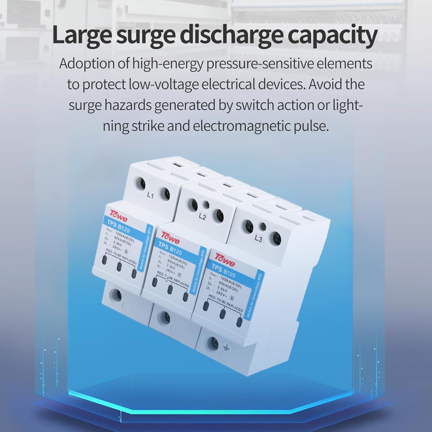 Surge Protective Device，120KV Low-Voltage Surge Arrester Device Surge Protector,Class I,B,Type 1 220/380V Single/3-phase Industrial SPD Lightning Protector for Home Commercial (B120 3P)