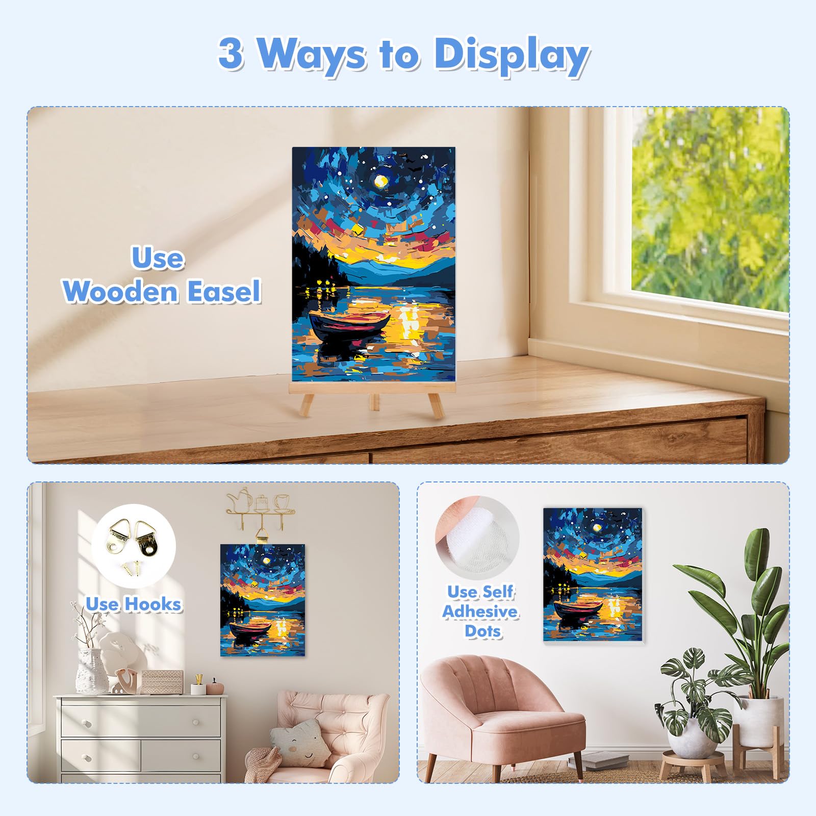 Lxmsja Framed Paint by Numbers for Adults Beginner with Wooden Easel, Landscape Painting by Numbers for Adults on Canvas, DIY Acrylic Painting Kit Art and Crafts for Home Wall Decor, 8x12inch - Image 3