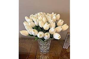 Elegant Real-Touch Tulips: A Lifelike Symphony of White Blossoms for Any Occasion