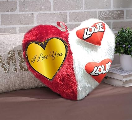DreamVio Love Heart Shape Valentine Day Gift Fur Cushion,Plush Pillow for Gifting on Birthdays,Anniversaries Color - Red, White (Size- 17x17 inch) Shape 17