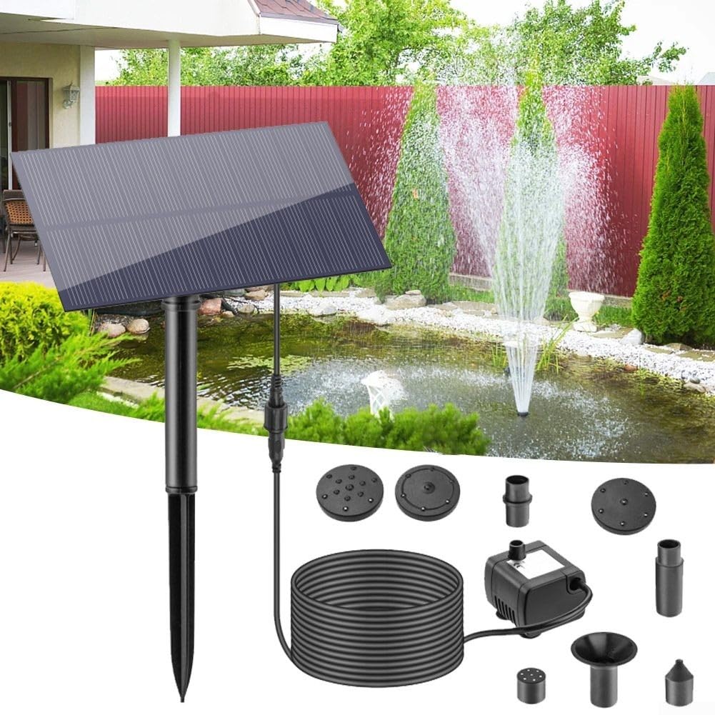 GLOBALHUT Solar Water Fountain With 5W Efficient Panel, Solar Fountain Pump Equipped Filtration And Anti-dry Protection, Various Nozzles Accessories For Ponds Outdoor Garden