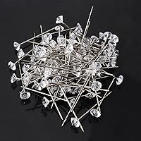 Vista 2 de 100 alfileres de flores, alfileres rectos de 1.5 pulgadas, alfileres de costura transparentes, alfileres de cabeza de diamante de cristal