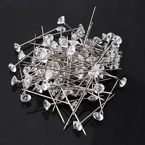 Miniatura 2 de 100 alfileres de flores, alfileres rectos de 1.5 pulgadas, alfileres de costura transparentes, alfileres de cabeza de diamante de cristal para