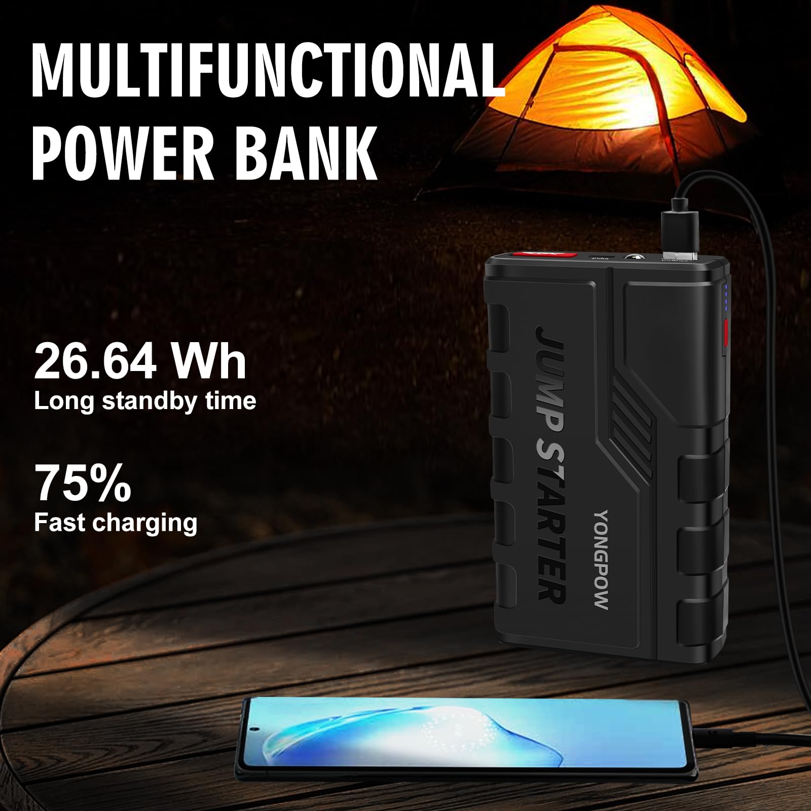 Momowin Avviatore batteria auto,1500A 12V (Fino a 7.0L Gas e 5.5L Diesel) Avviatore emergenza per auto/Moto Jump Starter con e Torcia LED,Porta USB da per Smartphone