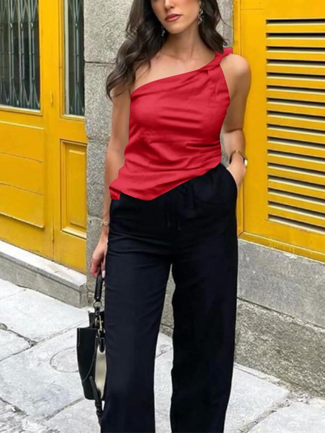 Cicy Bell Womens One Shoulder Tank Tops Summer Going Out Tops Ruched Asymmetrical Sleeveless Shirts - Image 7