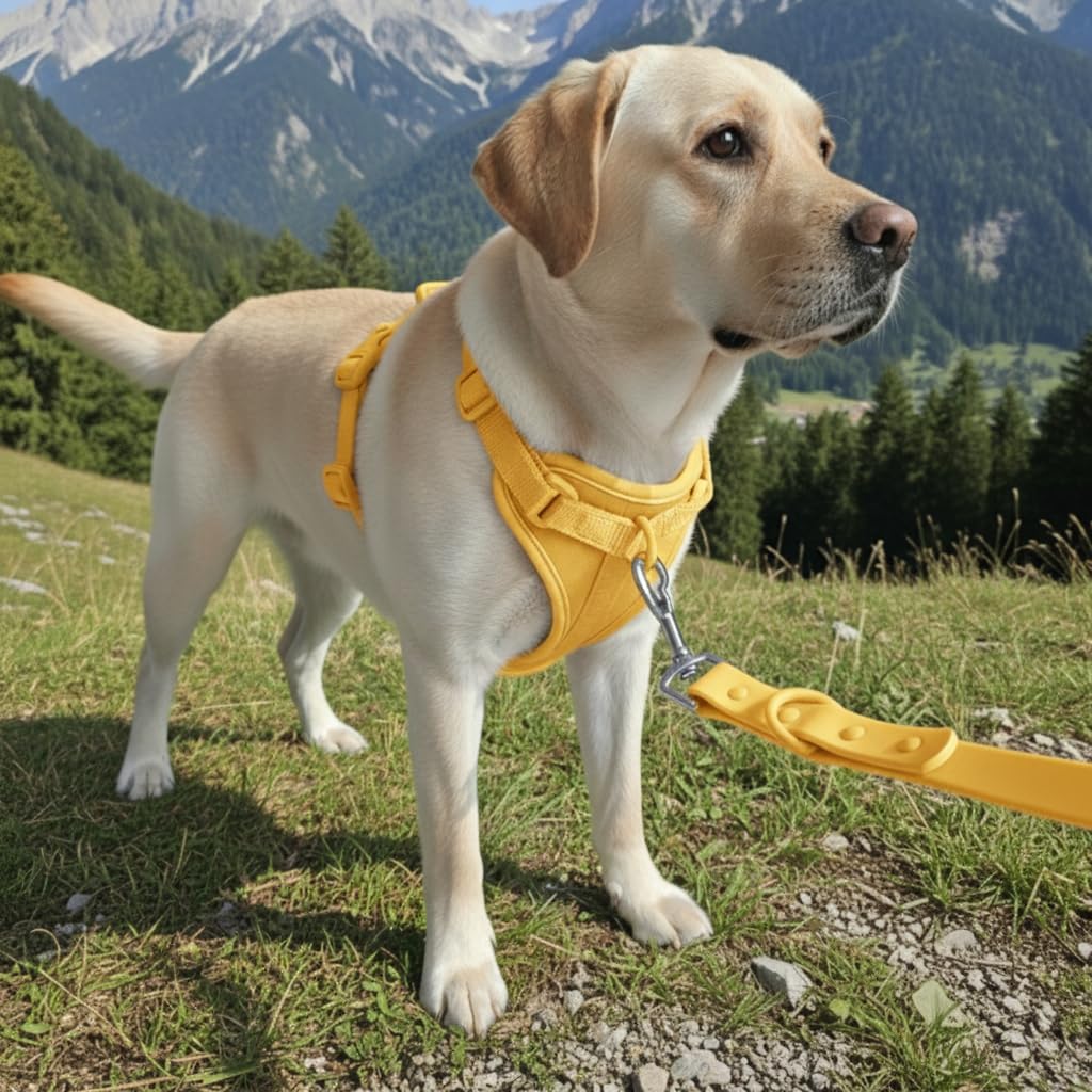 No Pull Dog Harness with 3 Leash Clips, Adjustable Vest, Easy Overhead Fit, No Choke Pet Vest, Soft Padding Chest Panel Gentle Leader for Dog Harness for Medium Dogs Yellow