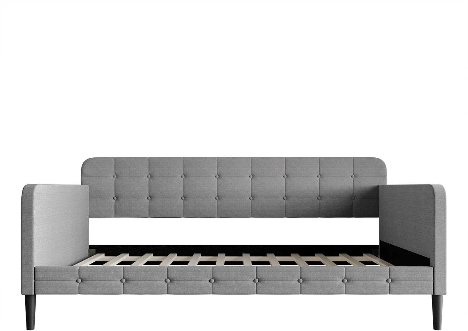 HOME DESIGN Fallon Linen Upholstered Button Tufted Daybed – Square Recessed Arms, Stylish Sofa Bed for Guest Room, Living Room, or Home Office – Modern Daybed Frame, Gray