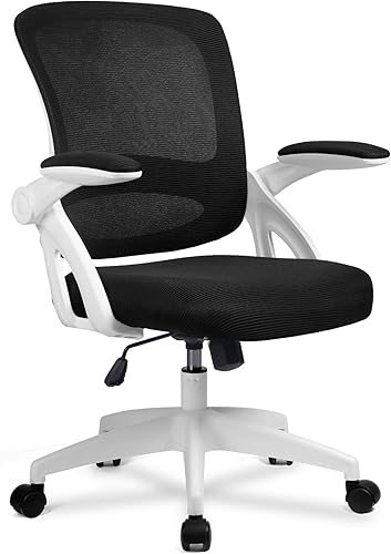 COMHOMA - Sillas de oficina ergonómicas de malla para escritorio con reposabrazos abatibles respaldo medio silla giratoria con ruedas lisas color
