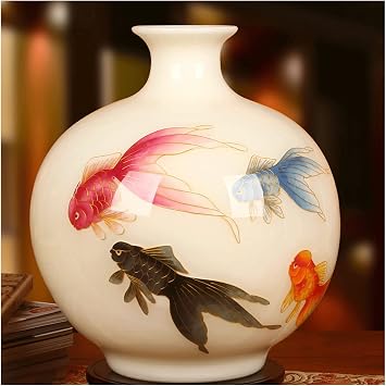 White Chinese Ceramics, Handmade Jingdezhen Porcelain Decro, Flower with Goldfish Figure, Chinese Style Home Countertop Ornaments,Flower with Goldfish Figure