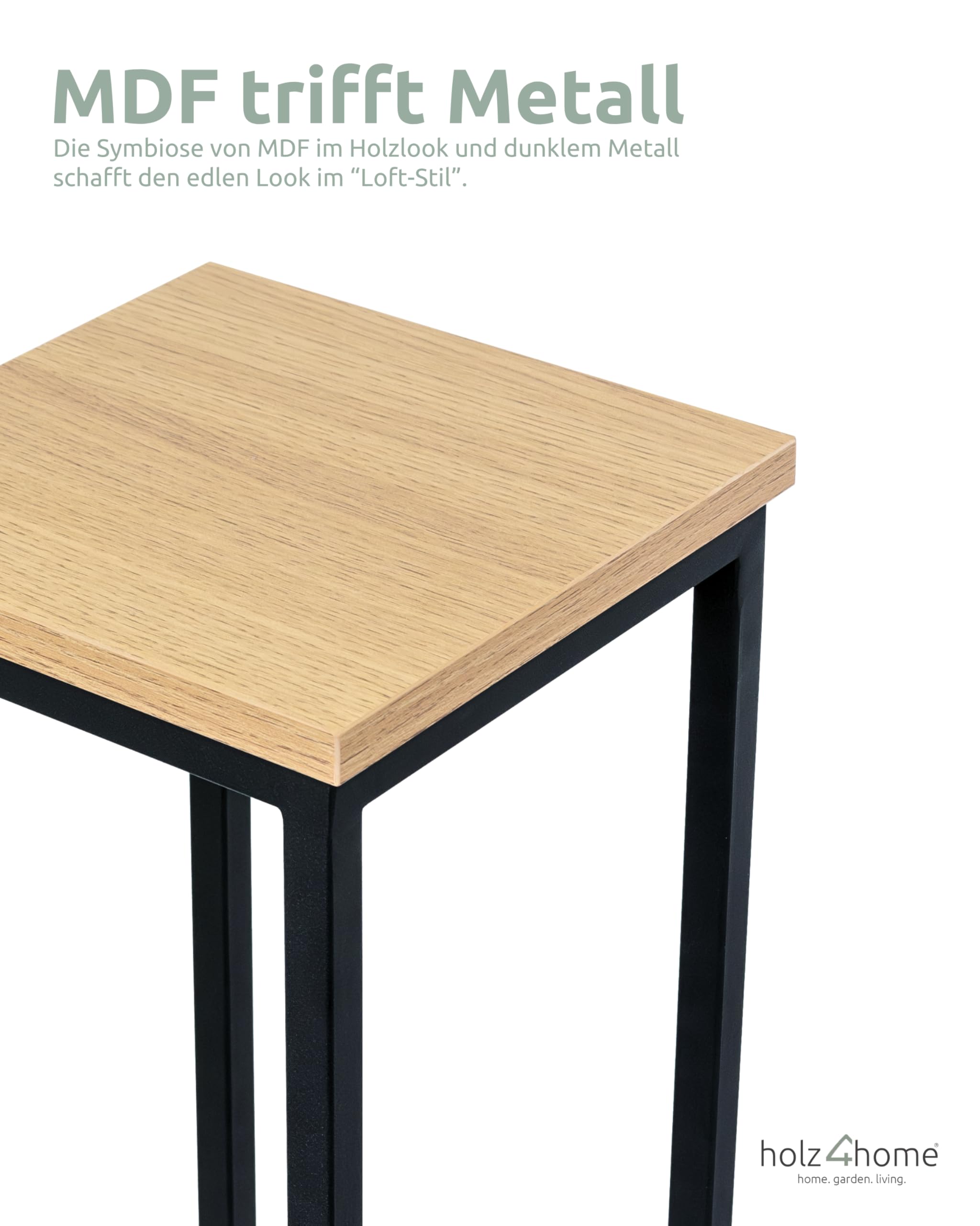 holz4home® Dekoständer aus MDF I Blumenständer MDF Sonoma Eiche I Pflanzentreppe Industrial Style mit Metallgestell I Fertig montiert I Für Wohnzimmer, Küche, Büro, Flur mit Vintage Stil (90 cm)
