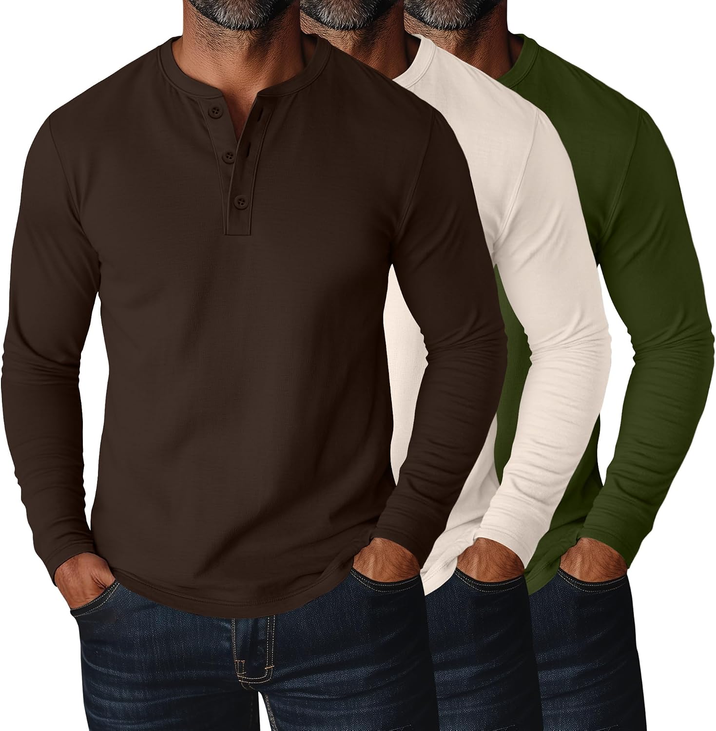 Ficerd 3 Pack Men Big and Tall Shirt Long Sleeve Henley T-Shirts