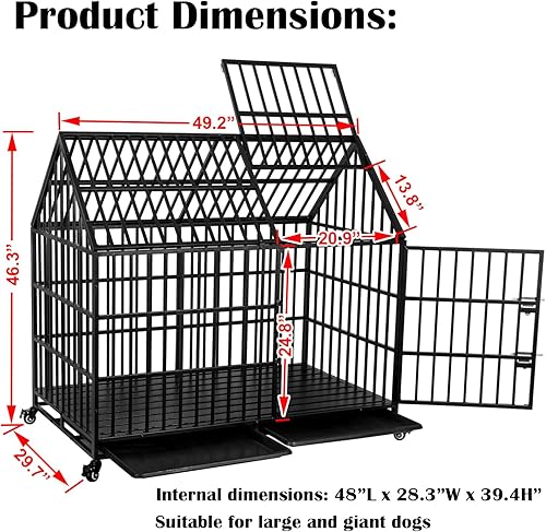 Miniatura 6 de Jaula indestructible para perros de 50 pulgadas, resistente y de alta ansiedad, a prueba de golpes, jaula de techo puntiaguda de metal para perros