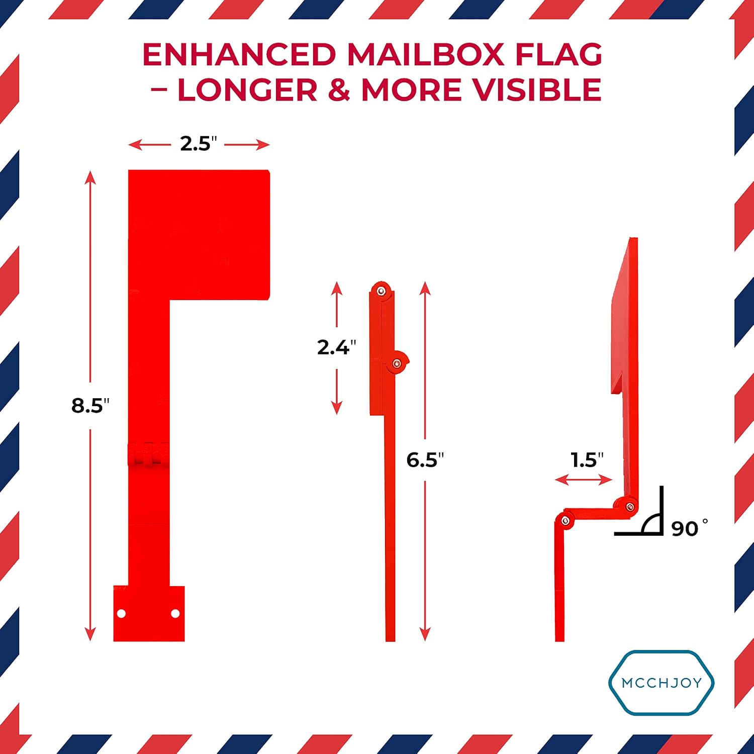 Folding Wall Mount Mailbox Flag, Vertical Mailbox Flag Designed to Fit Unique Mailboxes, 180 Degree Mailbox Flag, No Tools Required Stick On Mailbox Flag, Mailbox Flag Replacement, Easy Assembly