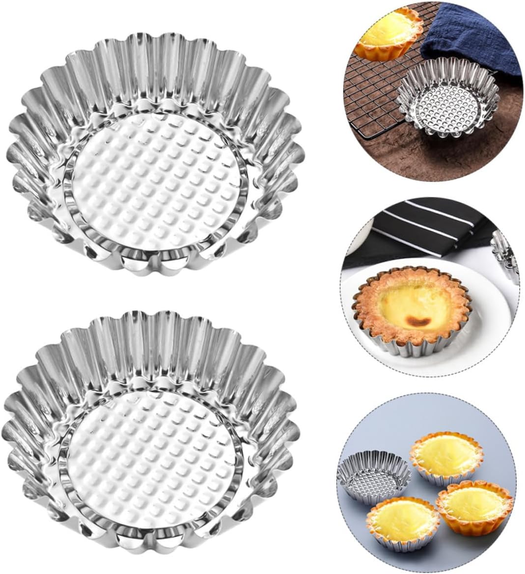 Egg Tart Molds 15 Stainless Steel Reusable Pans Non-slip Bottom Easy Demolding