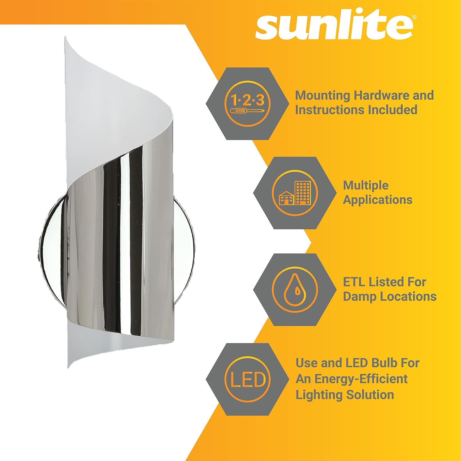 Sunlite 46059 Steel Swirl Decorative Wall Sconce Fixture, G9 Base Socket, 120 Volts, Polished Nickel, ETL Listed, for Residential & Commercial Use