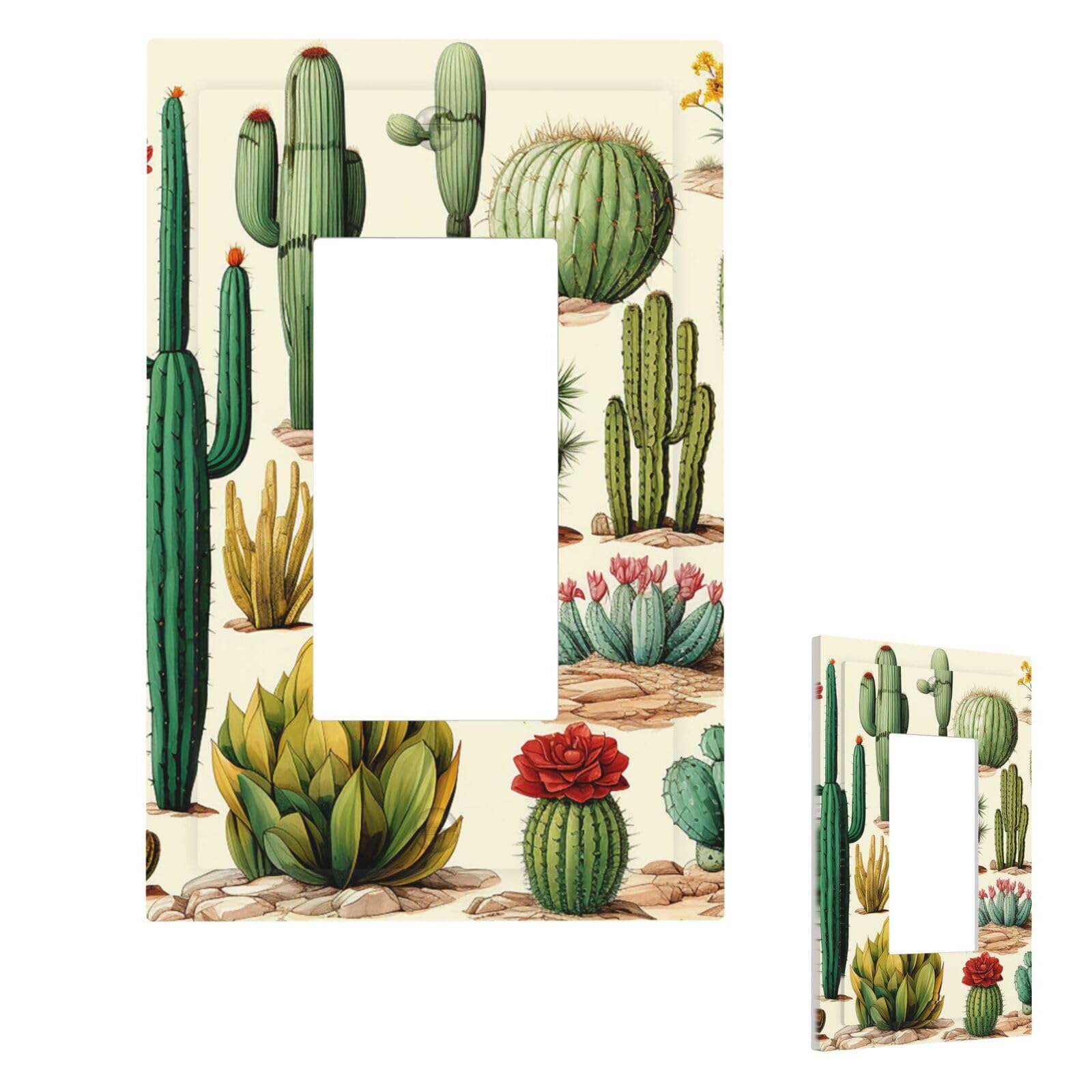 Desert Cactus Wall Plate Cover 1 Gang, Modern Decorative Light Switch Cover Unbreakable Receptacle Outlet Covers for Living Room Bedroom Decor