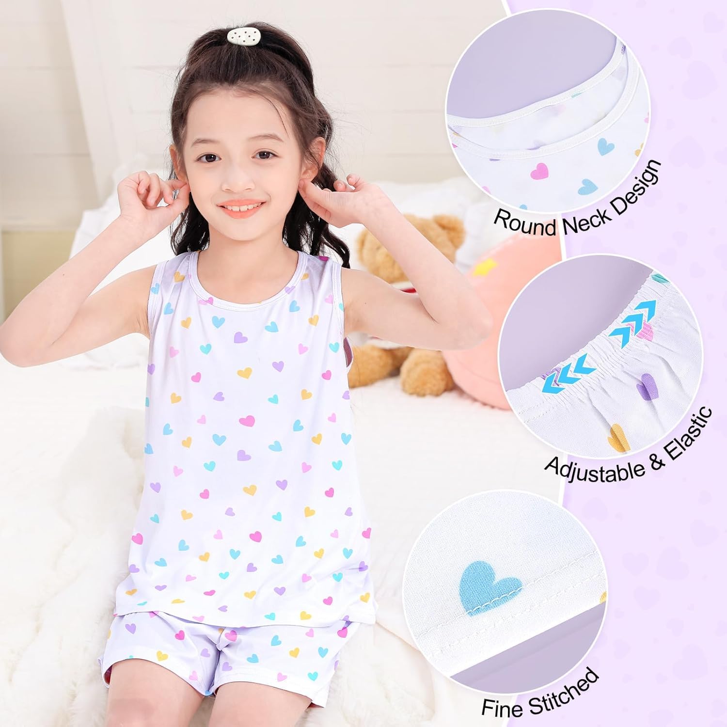 MHJY Toddler Girls Pajamas Sleeveless Pajamas for Kids Soft Tank Top & Shorts Girls Pajama Set - Image 5